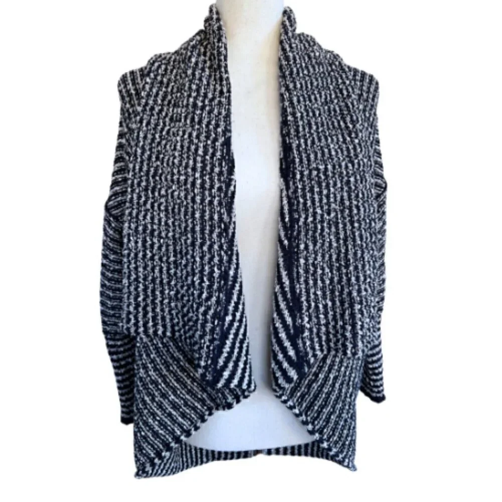 FREE PEOPLE Chunky Knit Open Front Black & White Cardigan Size S - Picture 2 of 16